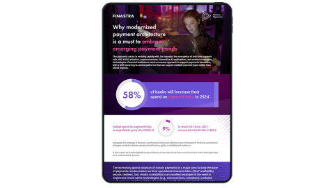 Image of tablet with cover slide for "Why modernizing your payment architecture is a must to embrace emerging payment trends" infographic